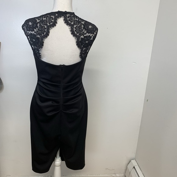 Vtg Xscape Black Dress Ruched Lace‎ Top Empire Below Knee Sz 12 Y2K Formal USA - Picture 5 of 12